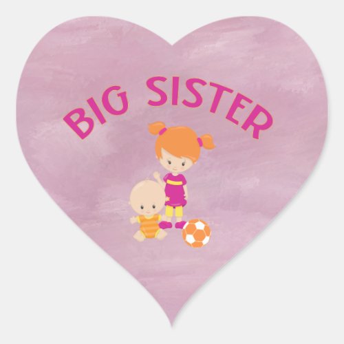 Big Sister with Baby Brother Heart Shaped Magenta Heart Sticker