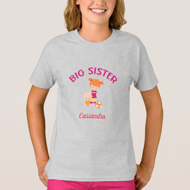 Big Sister with Baby Brother Personalized Sister T-Shirt (Front)