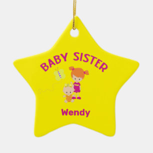 Big Sister with Baby Sister Name Year Star Ceramic Ornament