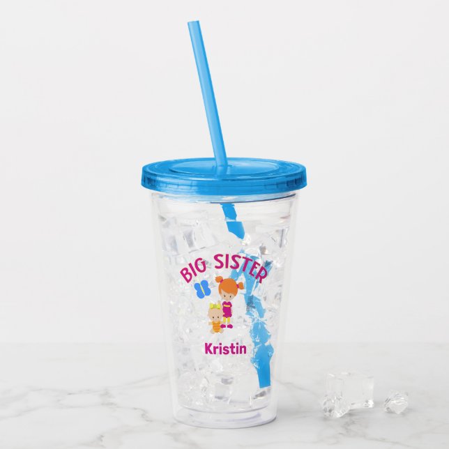 Big Sister with Baby Sister Personalized Acrylic Tumbler (Front Ice)