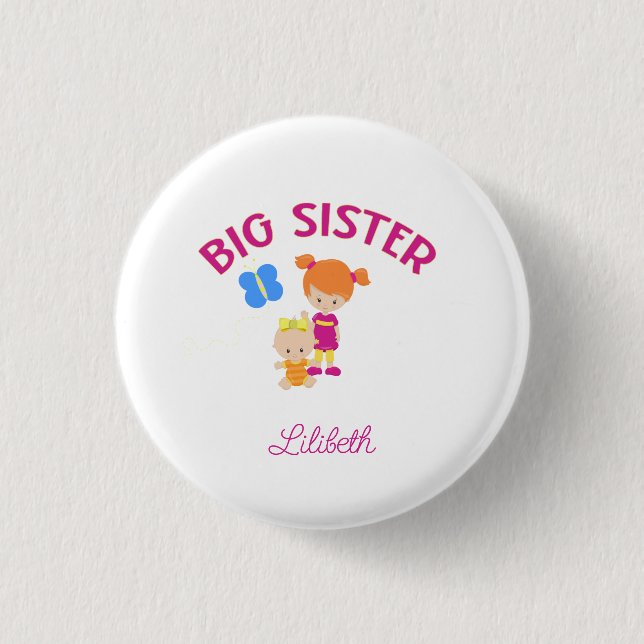 Big Sister with Baby Sister Personalized Button (Front)