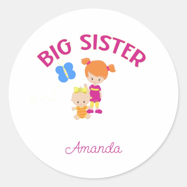 Big Sister with Baby Sister Personalized   Classic Round Sticker (Front)