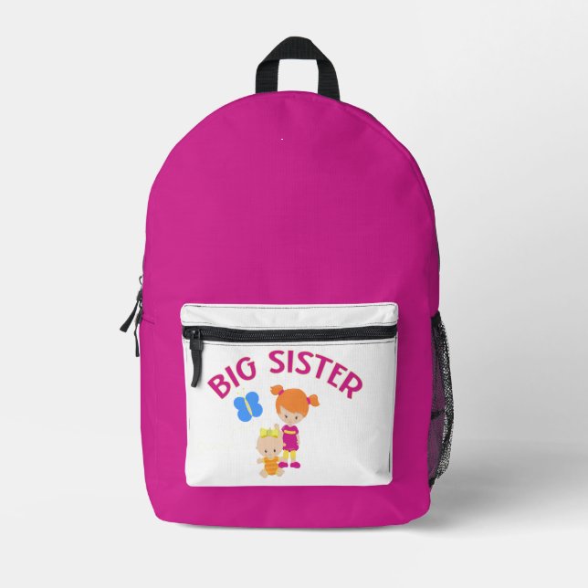 Big Sister with Baby Sister Personalized Name Printed Backpack (Front)