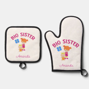 Big Sister with Baby Sister Personalized Oven Mitt & Pot Holder Set