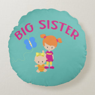 Big Sister with Baby Sister Round Pillow