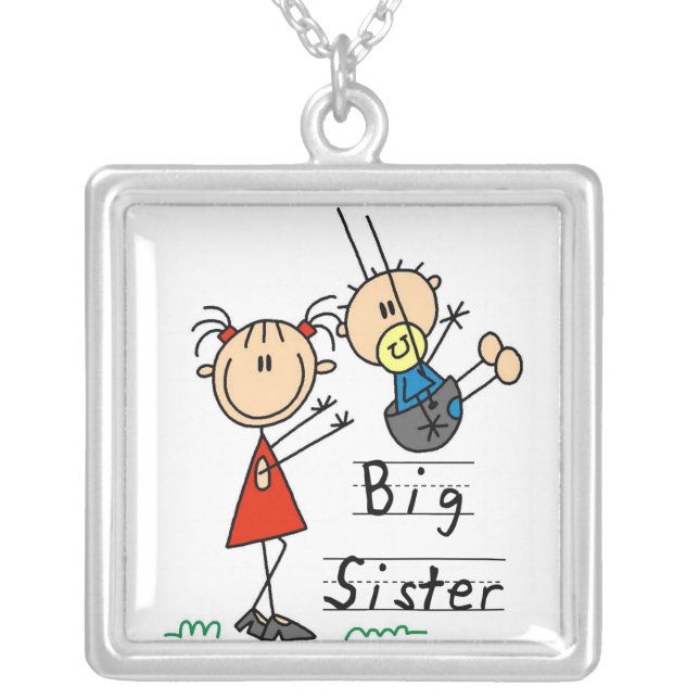 Big Sister with Little Brother Gifts Silver Plated Necklace (Front)