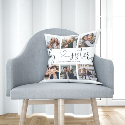Big Sisters Script Gift For Sisters Photo Collage Throw Pillow