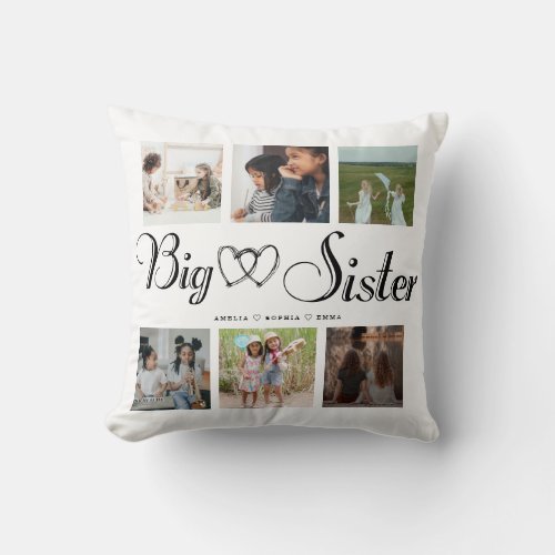 Big Sisters Script Gift For Sisters Photo Collage Throw Pillow