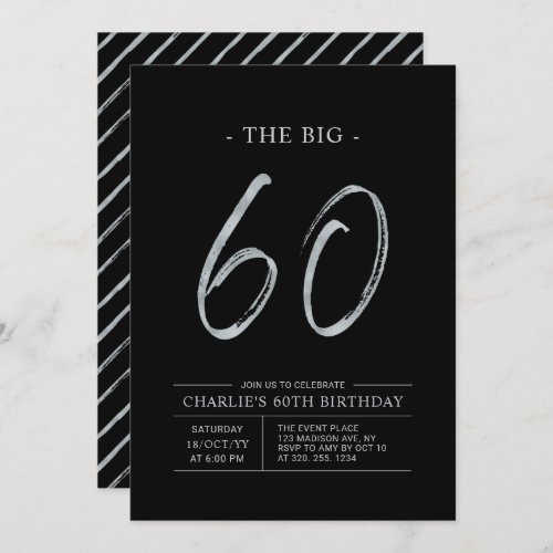 Big Sixty  Silver  Black 60th Birthday Party Invitation
