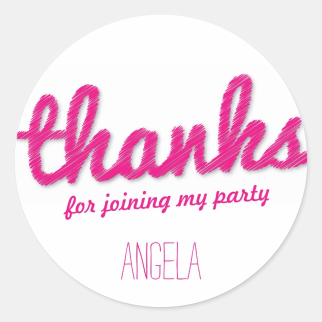Big Sketch Fuchsia Thanks Girl's Birthday Party Classic Round Sticker (Front)
