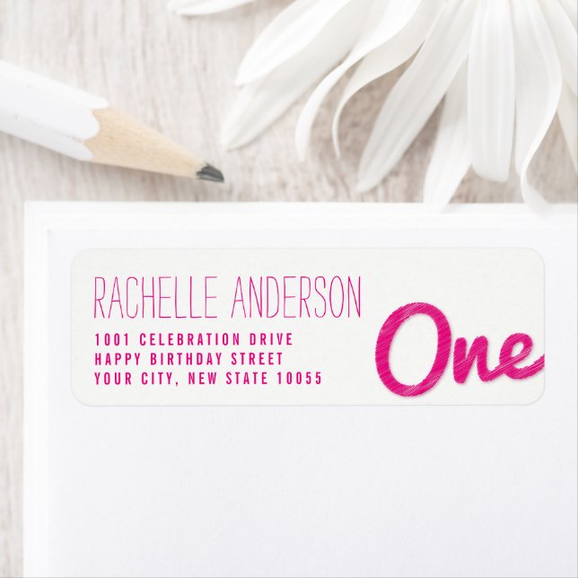 Big Sketch One Baby Girl First Birthday Address Label (Insitu)