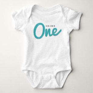 Big Sketch One Blue Baby Boy First Birthday Party Baby Bodysuit