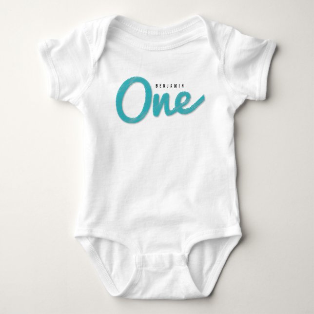 Big Sketch One Blue Baby Boy First Birthday Party Baby Bodysuit (Front)