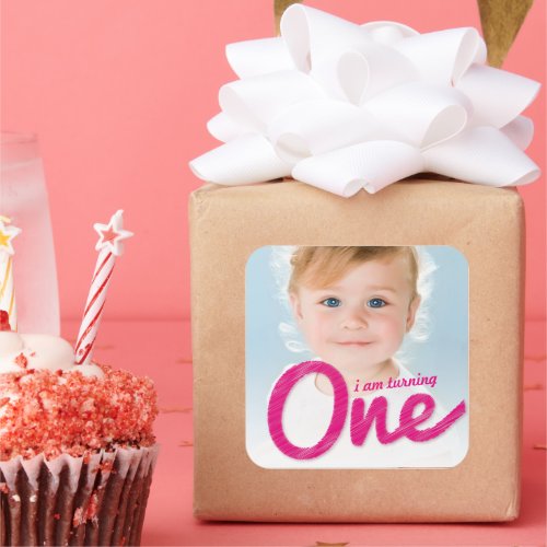 Big Sketch One Girl 1st Birthday Party Favor Photo Square Sticker
