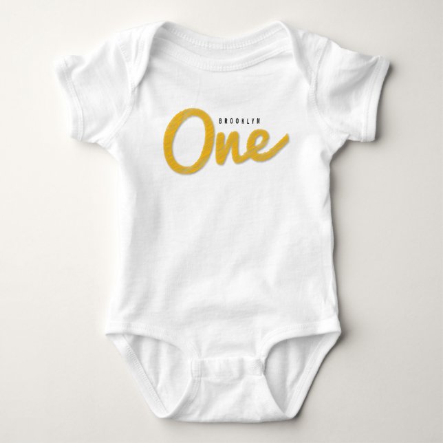 Big Sketch One Yellow Baby First Birthday Party Baby Bodysuit (Front)
