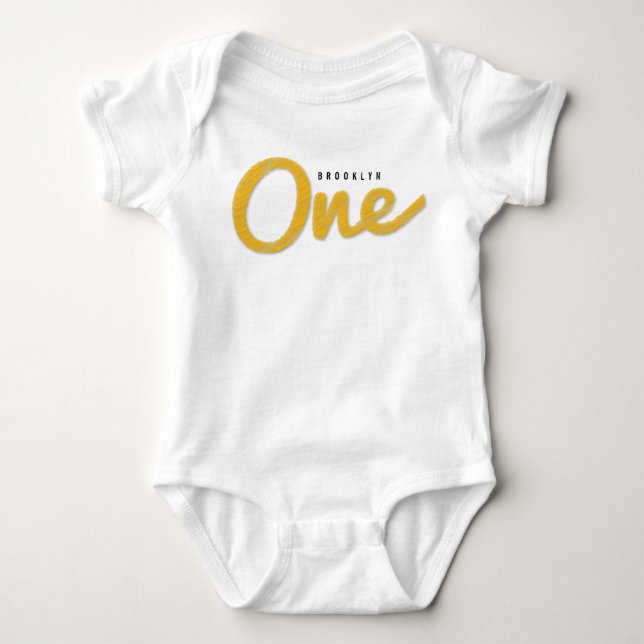 Big Sketch One Yellow Baby First Birthday Party Bodysuit (Front)