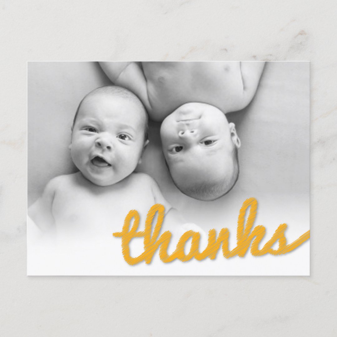 Big Sketch Thanks Twins Birthday Photo Thank You Postcard | Zazzle