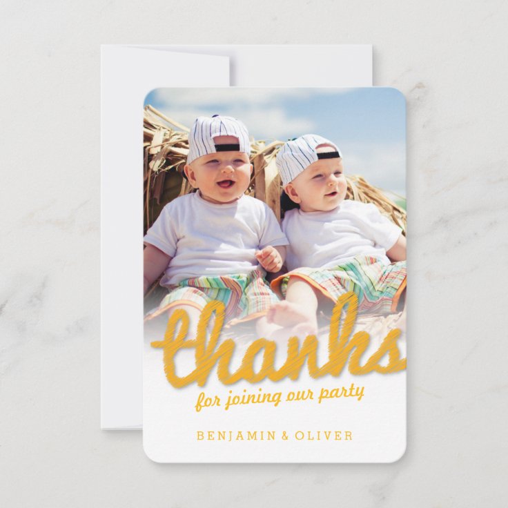 Big Sketch Thanks Twins Photo Thank You Card | Zazzle