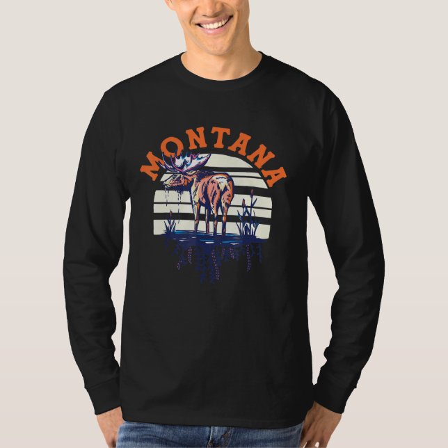 Big Sky Country Montana Cool Retro Moose Travel Ar T-Shirt (Front)