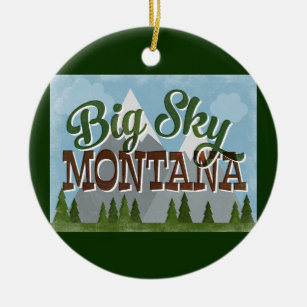 Big Sky Montana Fun Retro Snowy Mountains Ceramic Ornament