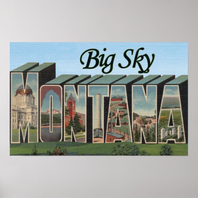 Big Sky, Montana - Large Letter Scenes Poster (Front)