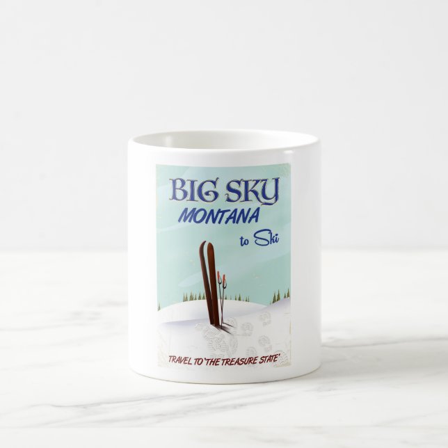 Big Sky, Montana skiing travel poster Coffee Mug (Center)