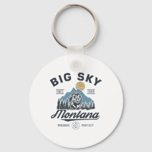 Big - Sky Montana Snow Skiing Trendy Retro Lodge  Keychain