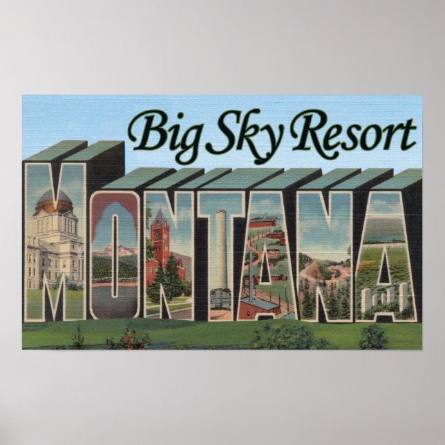 Big Sky Resort, Montana - Large Letter Scenes Poster (Front)