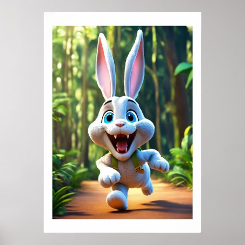 big slim rabbit running in jungle poster