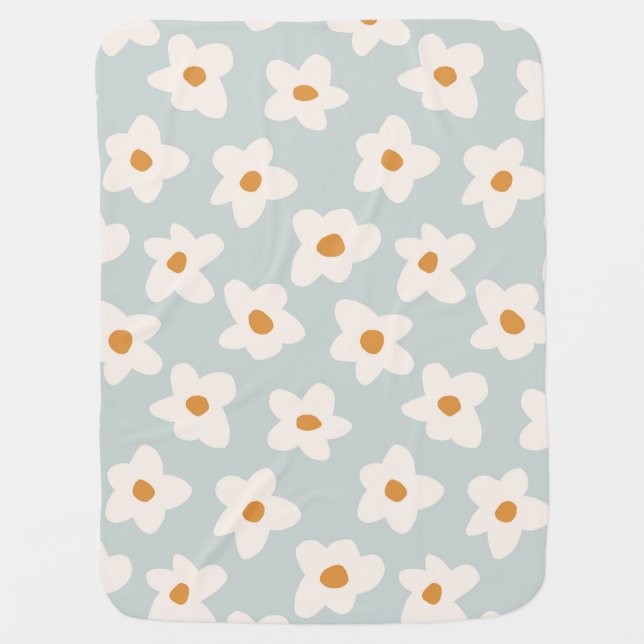 Big & Small Boho Daisy Flower Floral in Blue Baby Blanket (Front)