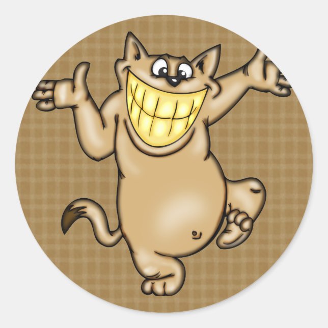 Big Smile Cartoon Cat Classic Round Sticker (Front)