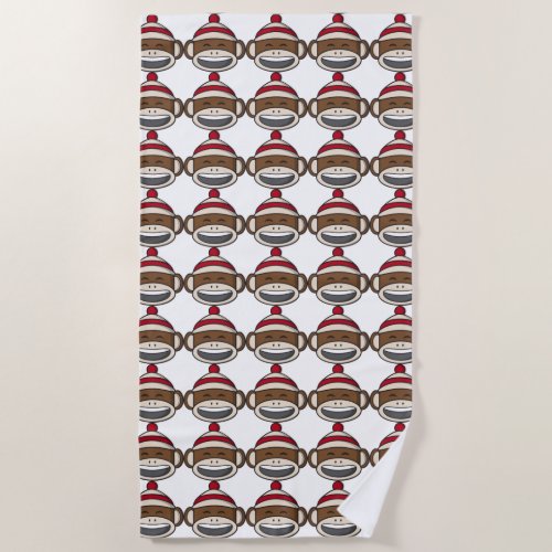 Big Smile Sock Monkey Emoji Beach Towel