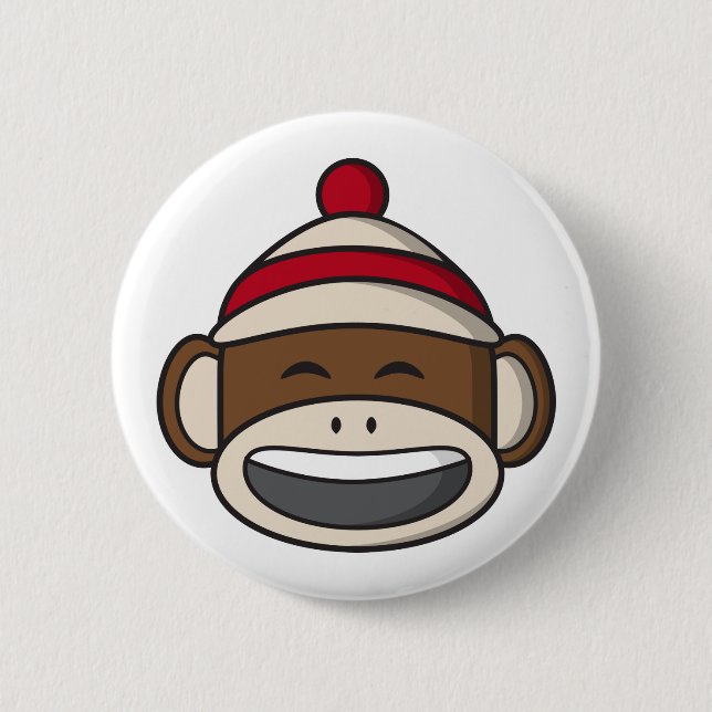 Big Smile Sock Monkey Emoji Button (Front)