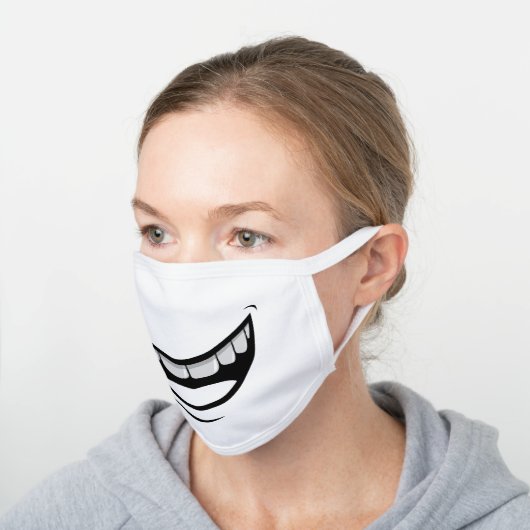 Big Smile White Cotton Face Mask (Angled)