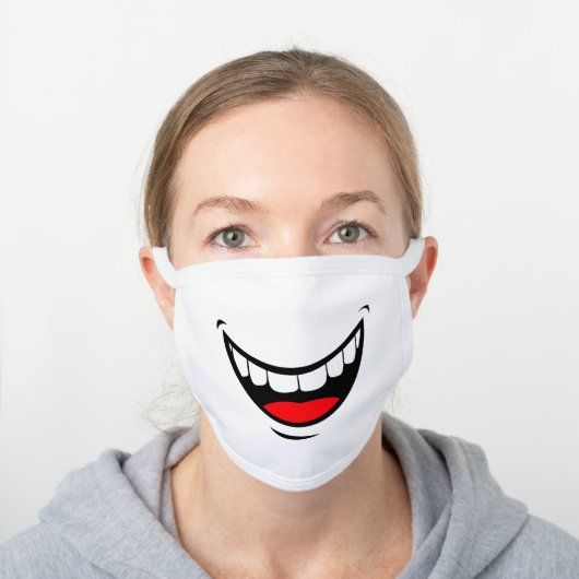 Big Smile White Cotton Face Mask (Worn)