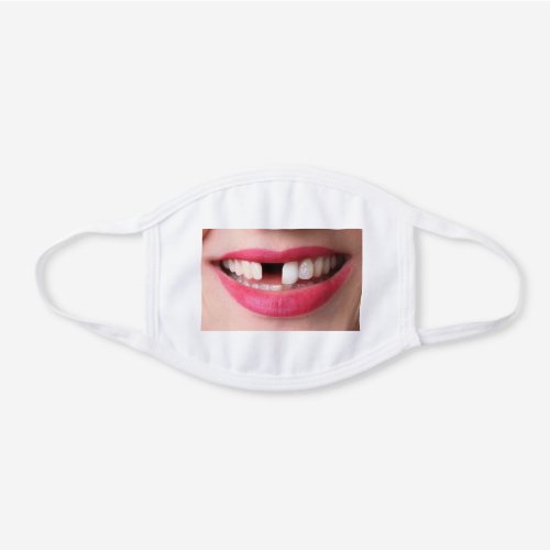 Big Smile With Missing Tooth White Cotton Face Mask