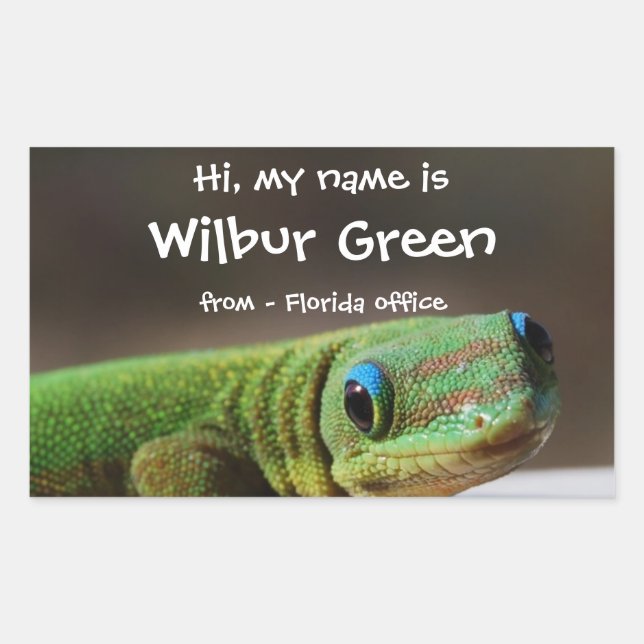 Big Smiling Gecko Name Badge Rectangular Sticker (Front)