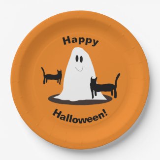 Big Smiling Ghost with Black Cats Halloween Party