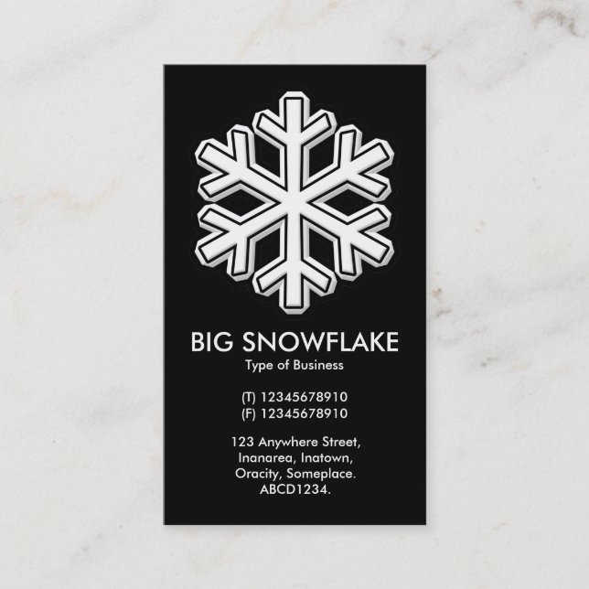 Big Snowflake - Black Business Card (Front)