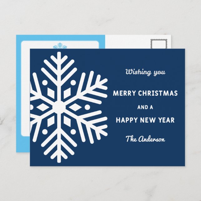 Big Snowflake Christmas and New Year Holiday Postcard (Front/Back)