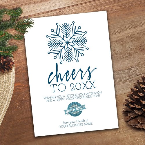 Big Snowflake Happy New Year _ Blue Business Holiday Card