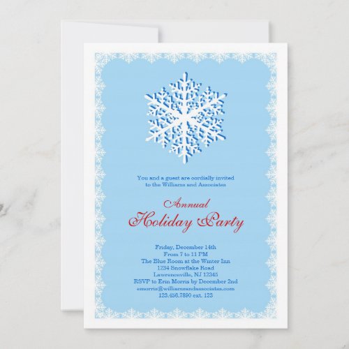 Big Snowflake Holiday Party Invitation