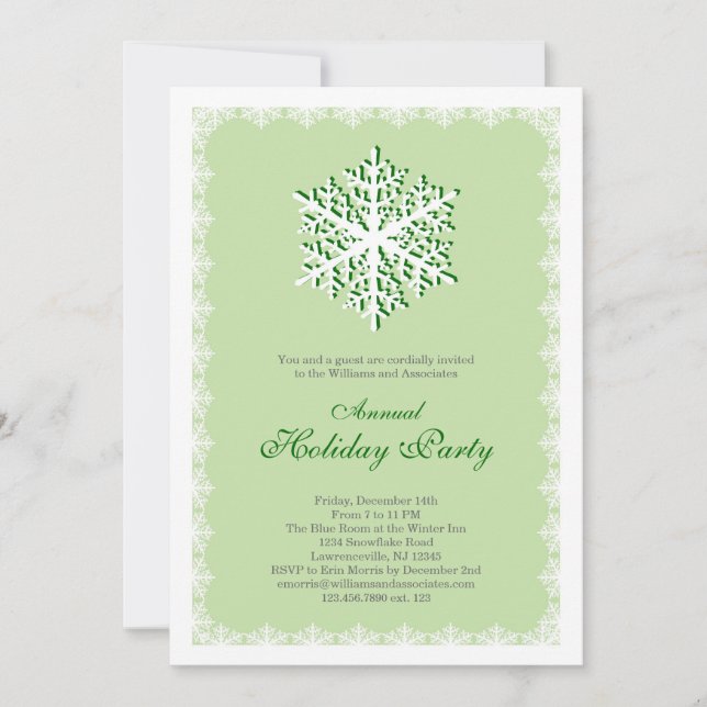 Big Snowflake Holiday Party Invitation (Front)