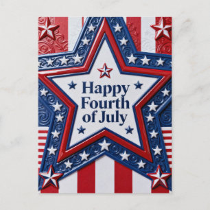 Big Star on Stripes July 4th Holiday Postcard