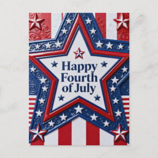 Big Star on Stripes July 4th Holiday Postcard