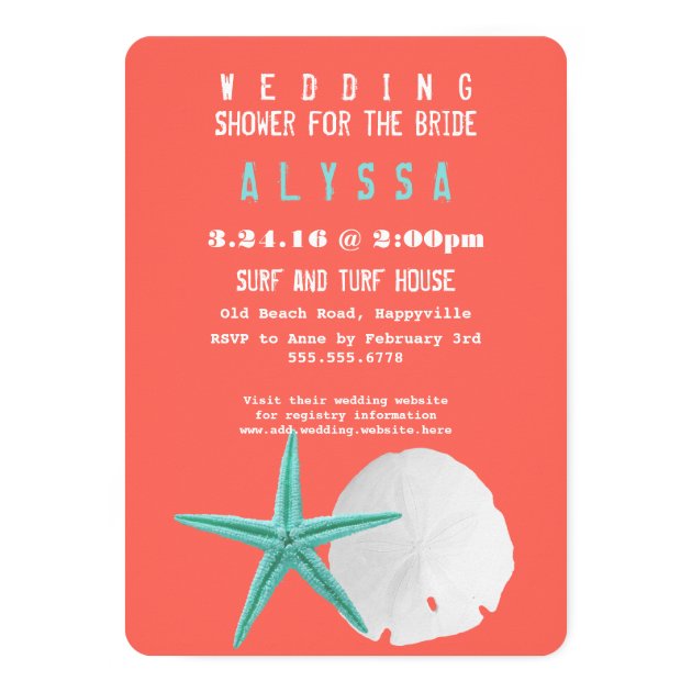 Big Starfish Sand Dollar Orange Bridal Shower Invitation