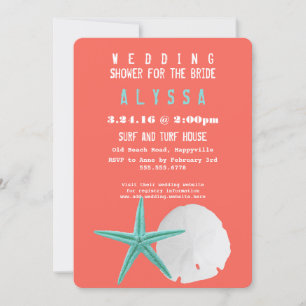Big Starfish Sand Dollar Orange Bridal Shower Invitation