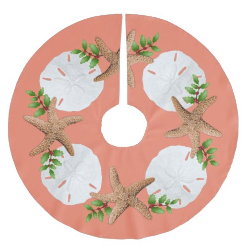 Big Starfish Sand Dollars Holly Leaves Tree Skirt