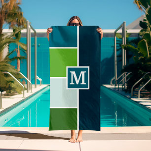 Big Stripes in blue and green with Monogram Beach Towel