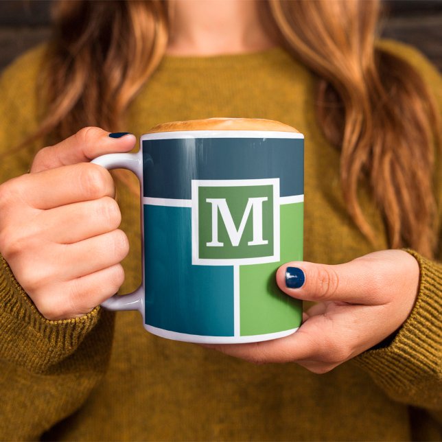Big Stripes in blue and green with Monogram Coffee Mug (Creator Uploaded)